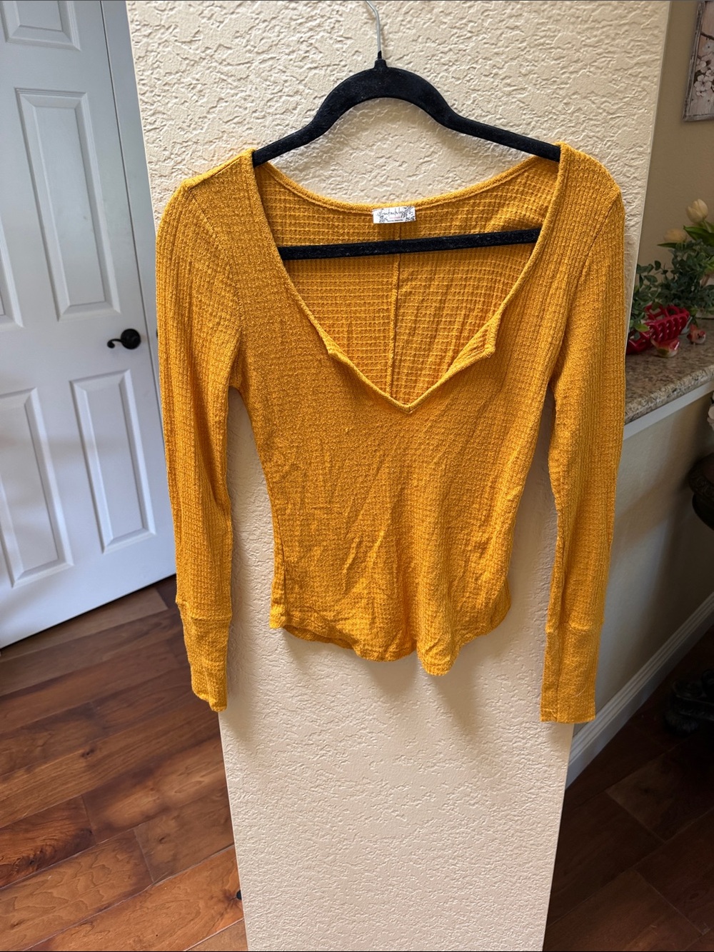 Free people Women’s Mustard Waffle Knit Long Sleeve Top